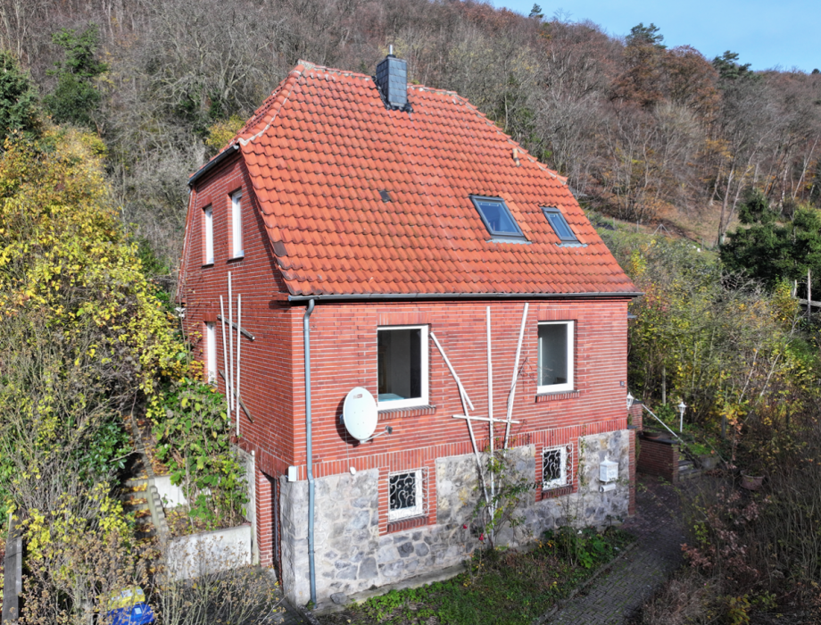 S�dansicht (Luftbildaufnahme) Einfamilienhaus Porta Westfalica